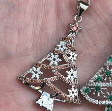 Load image into Gallery viewer, Christmas Tree Necklace Pendant in Silver or Gold with Free Chain