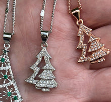 Load image into Gallery viewer, Christmas Tree Necklace Pendant in Silver or Gold with Free Chain