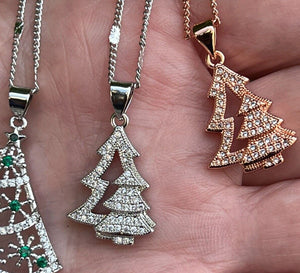 Christmas Tree Necklace Pendant in Silver or Gold with Free Chain