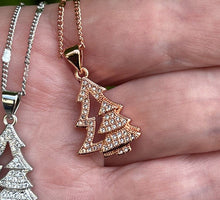 Load image into Gallery viewer, Christmas Tree Necklace Pendant in Silver or Gold with Free Chain