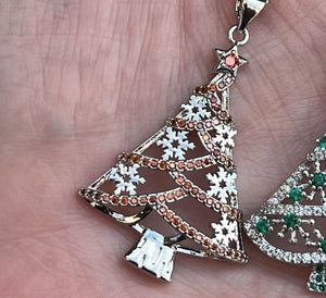 Christmas Tree Necklace Pendant in Silver or Gold with Free Chain