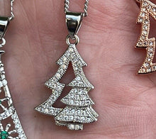 Load image into Gallery viewer, Christmas Tree Necklace Pendant in Silver or Gold with Free Chain