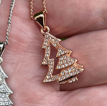 Load image into Gallery viewer, Christmas Tree Necklace Pendant in Silver or Gold with Free Chain