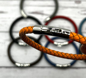 Men's Braided Leather Bracelet Wristband With Chrome Metal Button Clasp