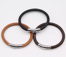 Load image into Gallery viewer, Men Cowhide Leather Bracelet Wristband With Chrome Metal Button Clasp