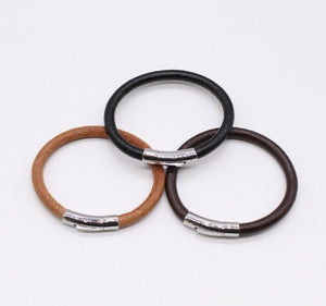 Men Cowhide Leather Bracelet Wristband With Chrome Metal Button Clasp