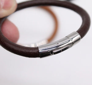 Men Cowhide Leather Bracelet Wristband With Chrome Metal Button Clasp