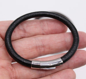 Men Cowhide Leather Bracelet Wristband With Chrome Metal Button Clasp