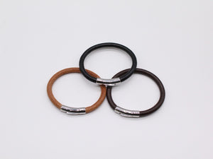 Men Cowhide Leather Bracelet Wristband With Chrome Metal Button Clasp