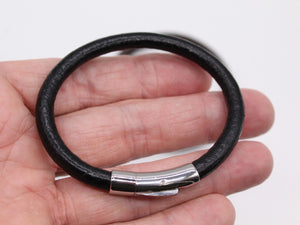 Men Cowhide Leather Bracelet Wristband With Chrome Metal Button Clasp