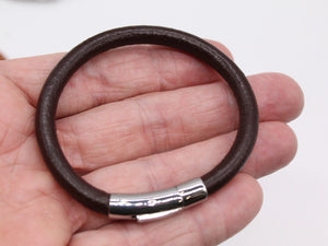 Men Cowhide Leather Bracelet Wristband With Chrome Metal Button Clasp