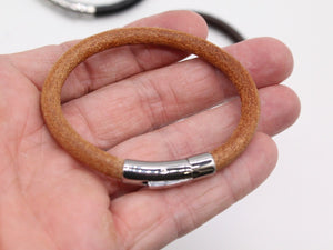 Men Cowhide Leather Bracelet Wristband With Chrome Metal Button Clasp