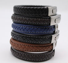 Load image into Gallery viewer, Men&#39;s Leather Bracelet/Wristband With Brushed Metal Spring Clasp