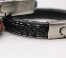 Load image into Gallery viewer, Men&#39;s Leather Bracelet/Wristband With Brushed Metal Spring Clasp