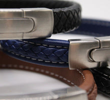 Load image into Gallery viewer, Men&#39;s Leather Bracelet/Wristband With Brushed Metal Spring Clasp