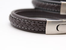 Load image into Gallery viewer, Men&#39;s Leather Bracelet/Wristband With Brushed Metal Spring Clasp