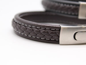 Men's Leather Bracelet/Wristband With Brushed Metal Spring Clasp