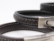 Load image into Gallery viewer, Men&#39;s Leather Bracelet/Wristband With Brushed Metal Spring Clasp