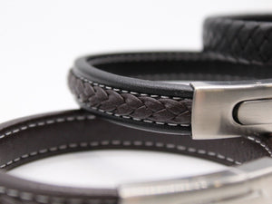 Men's Leather Bracelet/Wristband With Brushed Metal Spring Clasp