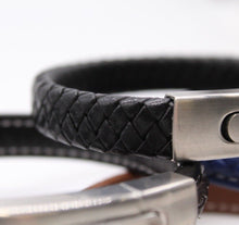 Load image into Gallery viewer, Men&#39;s Leather Bracelet/Wristband With Brushed Metal Spring Clasp