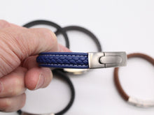 Load image into Gallery viewer, Men&#39;s Leather Bracelet/Wristband With Brushed Metal Spring Clasp