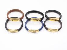 Load image into Gallery viewer, Men&#39;s Leather Bracelet/Wristband With Gold Coloured  Spring Clasp