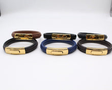 Load image into Gallery viewer, Men&#39;s Leather Bracelet/Wristband With Gold Coloured  Spring Clasp