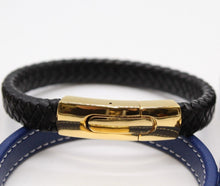 Load image into Gallery viewer, Men&#39;s Leather Bracelet/Wristband With Gold Coloured  Spring Clasp