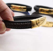 Load image into Gallery viewer, Men&#39;s Leather Bracelet/Wristband With Gold Coloured  Spring Clasp