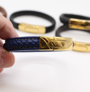 Men's Leather Bracelet/Wristband With Gold Coloured  Spring Clasp