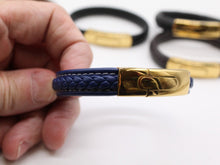 Load image into Gallery viewer, Men&#39;s Leather Bracelet/Wristband With Gold Coloured  Spring Clasp