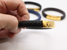 Load image into Gallery viewer, Men&#39;s Leather Bracelet/Wristband With Gold Coloured  Spring Clasp