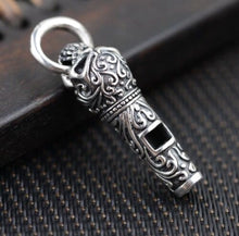 Load image into Gallery viewer, 925 Hallmarked Sterling Silver Carved Skull Whistle Pendant