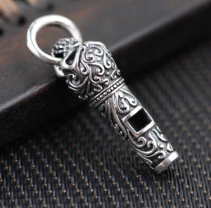 925 Hallmarked Sterling Silver Carved Skull Whistle Pendant