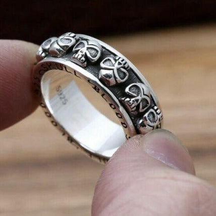 Mens 925  Hallmarked Sterling Silver Skull Spinner Ring