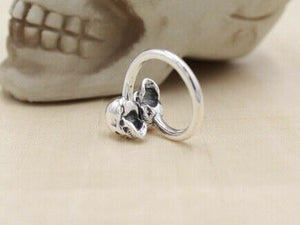 Solid 925 Hallmarked Sterling Silver Double Skull Resizeable Ring