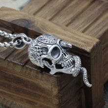 Load image into Gallery viewer, 925 Hallmarked Sterling Silver Skull &amp; Cobra Snake Pendant Necklace