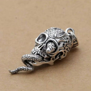 925 Hallmarked Sterling Silver Skull & Cobra Snake Pendant Necklace