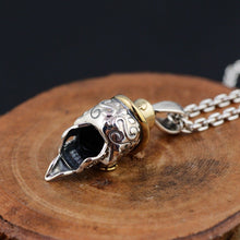 Load image into Gallery viewer, 925 Hallmarked Sterling Silver Skull Moustache Pendant Necklace Two Tone