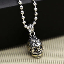 Load image into Gallery viewer, 925 Sterling Silver Skull Necklace Pendant Vintage Sugar Skull Two Tone With Free Stainless Steel Chain