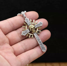 Load image into Gallery viewer, 925 Hallmarked  Sterling Silver Skull Pendant Necklace Revisable Cross