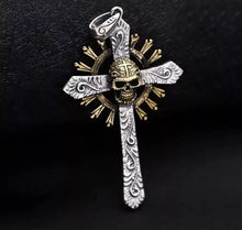 Load image into Gallery viewer, 925 Hallmarked  Sterling Silver Skull Pendant Necklace Revisable Cross