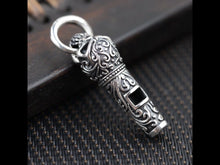 Load image into Gallery viewer, 925 Hallmarked Sterling Silver Large Carved Skull Whistle Pendant Necklace