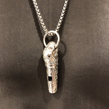 Load image into Gallery viewer, 925 Hallmarked Sterling Silver Large Carved Skull Whistle Pendant Necklace