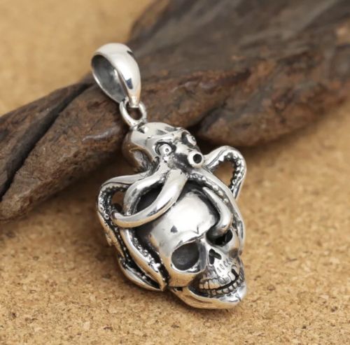 925 Hallmarked Sterling Silver Skull & Silver Colour Octopus Head Pendant