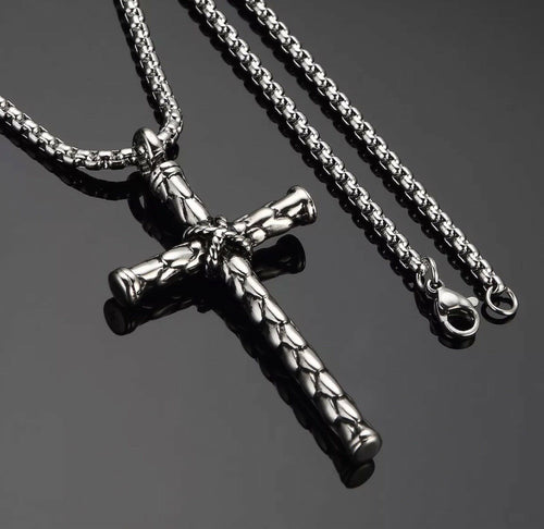 Stainless Steel Rope Cross Pendant Necklace & 60 cm Chain Set