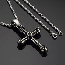 Load image into Gallery viewer, Stainless Steel Pewter Gothic Cross Pendant Necklace &amp; 60 cm Chain Set