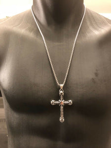 Stainless Steel Pewter Gothic Cross Pendant Necklace & 60 cm Chain Set