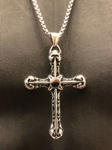 Stainless Steel Pewter Gothic Cross Pendant Necklace & 60 cm Chain Set