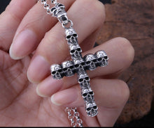 Load image into Gallery viewer, Hallmarked 925 Sterling Silver Skull Cross Crucifix Pendant